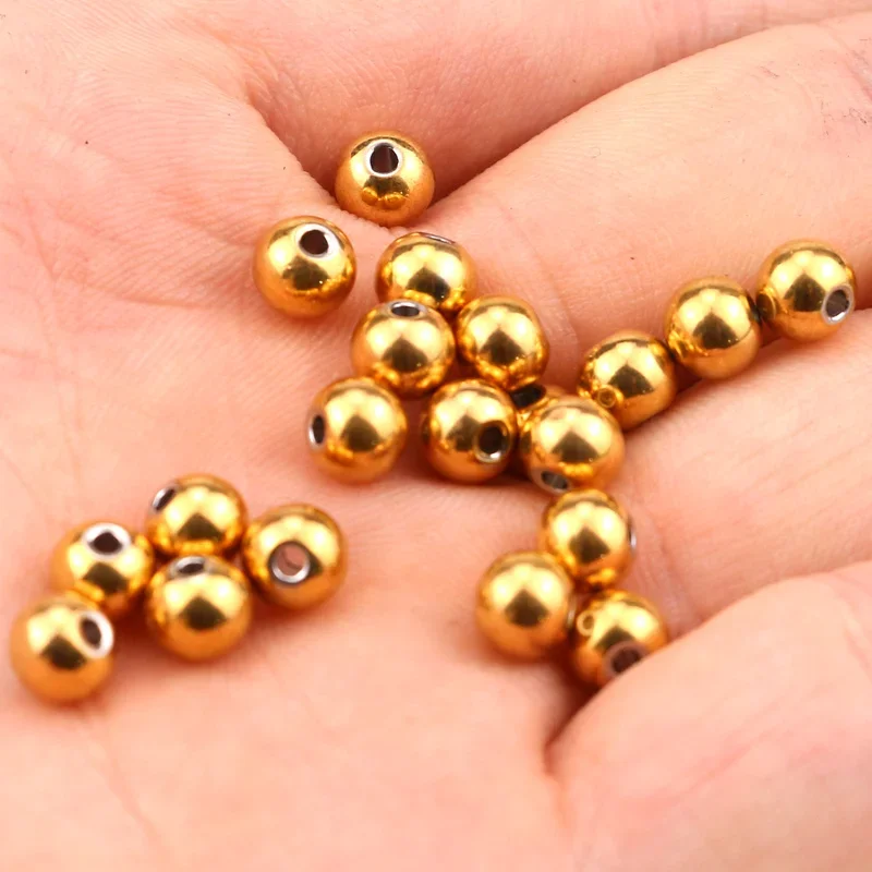 100pcs/lot 3 4 5 6 8mm Stainless Steel Gold Plated Tone Round Spacer Bead with1.5/2mm Hole for DIY Beads for Jewelry Making