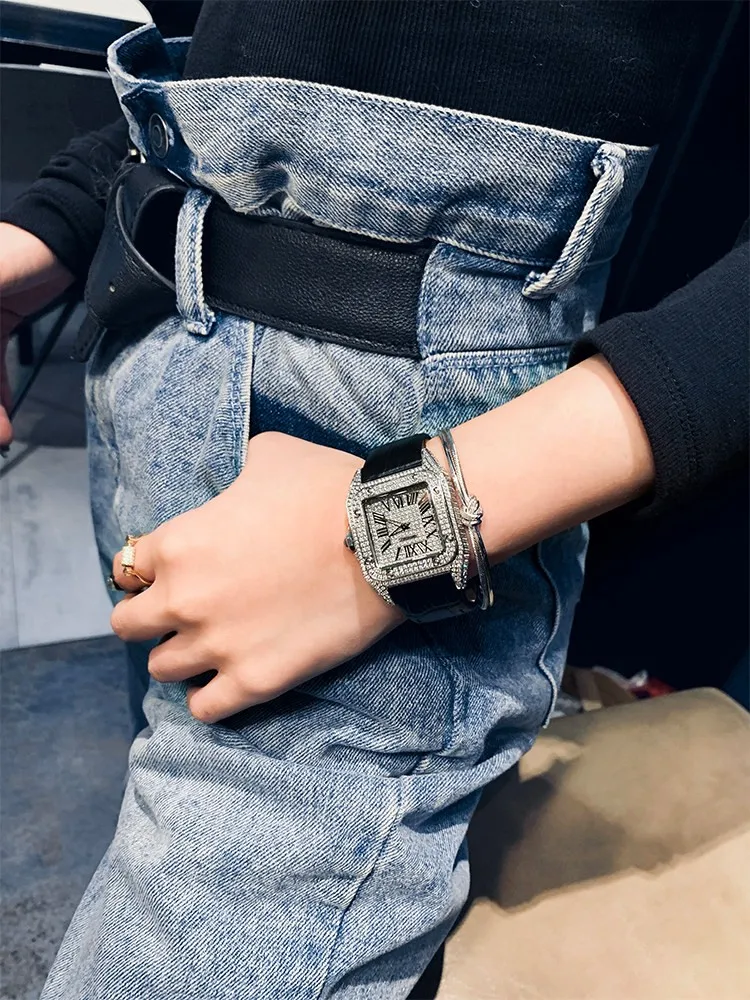 Fashion Luxury Designer Women Starry Sky Diamonds Wristwatches Genuine Leather Belt Needle Buckle Casual New Ladies Quartz Watch