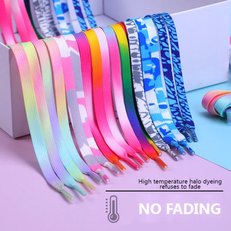 1 Pair Colorful Shoelace Flat Shoelaces Rainbow Colour Shoe Laces Casual Canvas Shoes Print Gradient Men and Women Universal