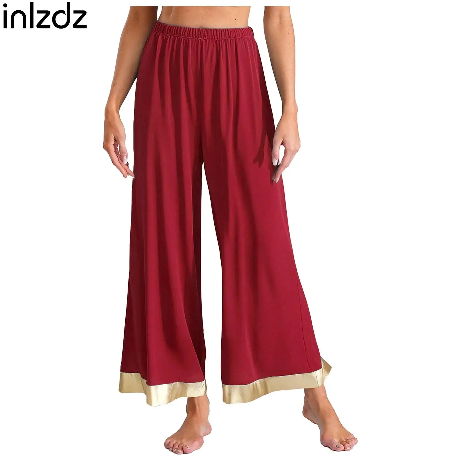 

Women Worship Praise Dance Pants Shiny Trim Wide Leg Pants Loose Trousers for Lyrical Dance Celebrations Performance Dance Party