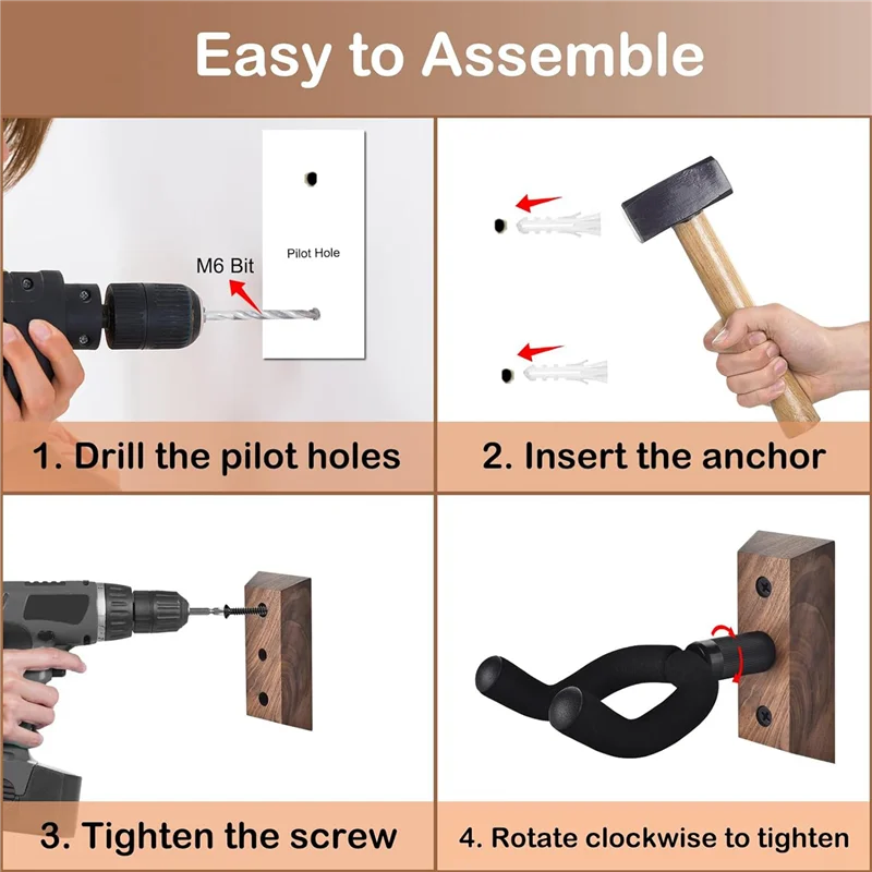 

A79E-8PCS Guitar Wall Mount, Guitar Hook, Walnut U-Shaped Guitar Hanger Wall Mount Stand For Acoustic, Electric Guitar, Bass