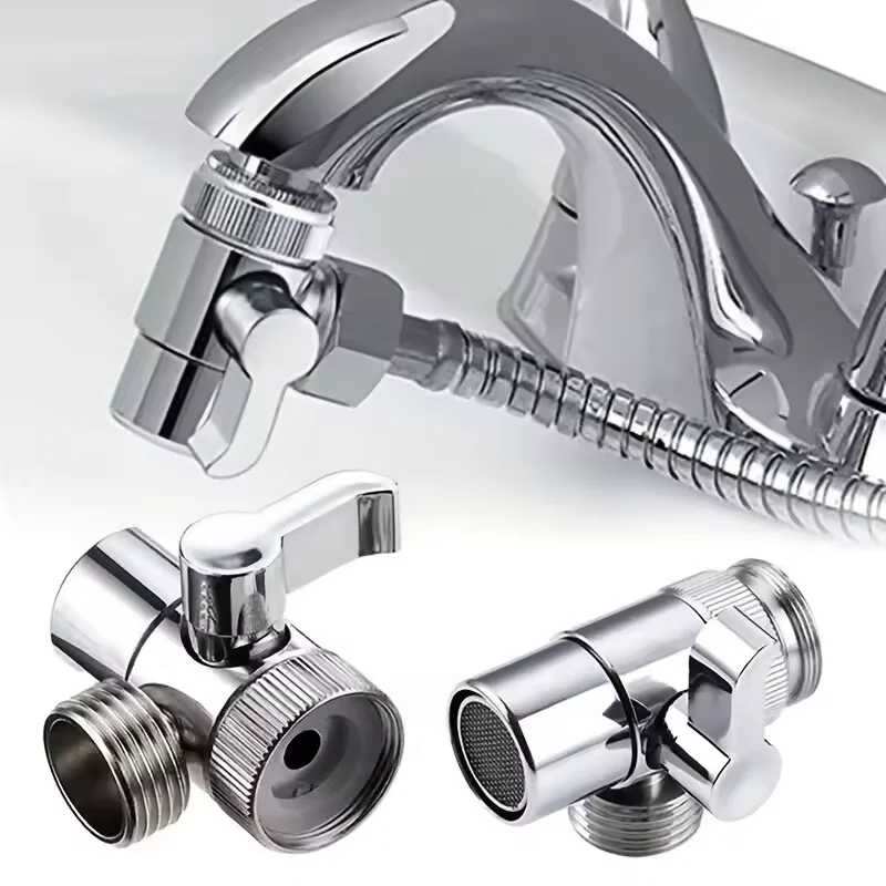 Faucet Adapter One In Two Out Zinc Alloy Diversion Valve Faucet External Three-Way Water Divider Washbasin Showerhead Accessorie