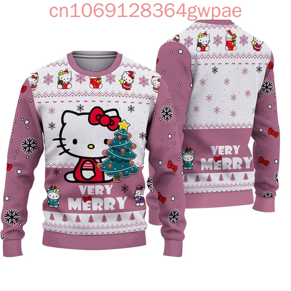 Hello Kitty Ugly Sweater Men\'s Womens 3d Sweater Tops Sanrio Cartoon Ugly Christmas Sweater Anime Xmas Gifts Christmas Sweater