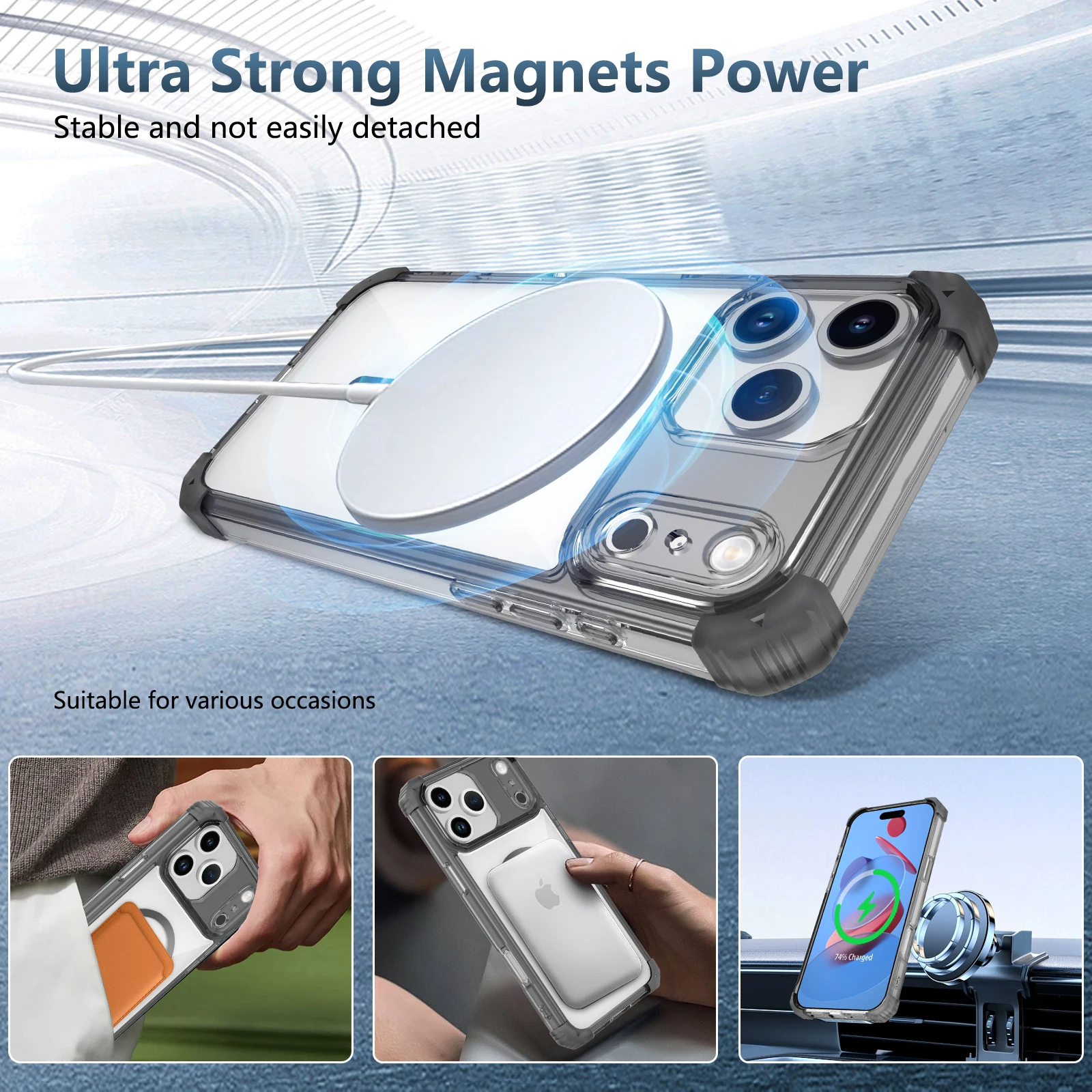 Casing Pelindung Magnetik Kuat Anti Jatuh untuk Iphone 17 Pro Max 13 14 Plus 17 Air 12 15 16 Pro Iphone17 Iphone16 Tas Transparan