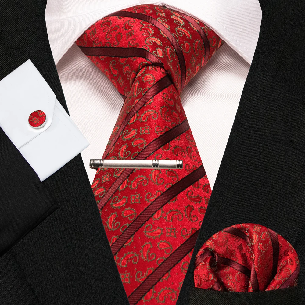 8cm Seidenkrawatten für Herren, grün-schwarze Krawatten, kariert, gestreift, Krawatten-Set mit Einstecktuch, Manschettenknöpfen und Krawattenklammern, für Hochzeit, Business, Party. – Detail 19