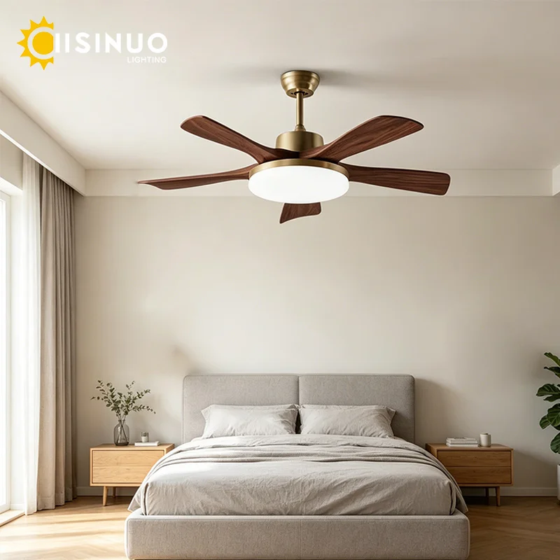 Vintage 42/52 Inch Ceiling Fan Light with Remote Wood Blades Quiet 40W DC Motor 6-Speed Antique Bronze color Fan for Living room