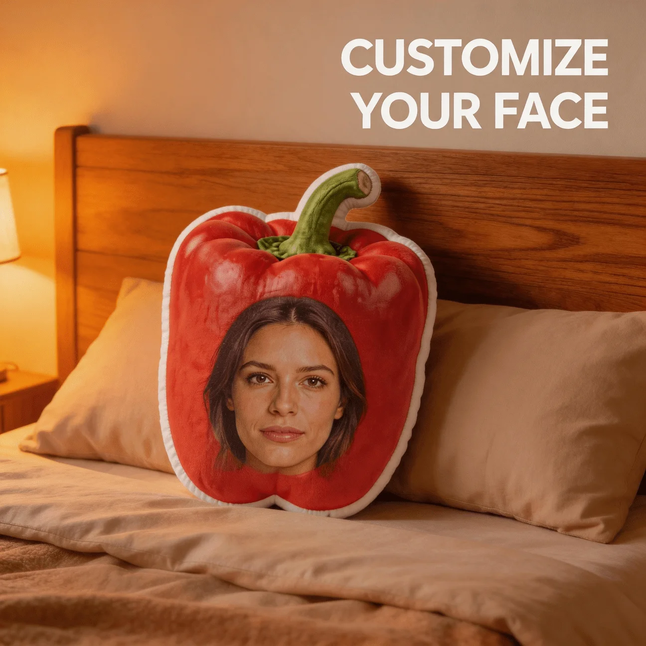 Custom Photo Red Pepper Shaped Pillow, Personalized Face Decorative Cushion with Funny Vegetable Design, Unique Home Decor Accen