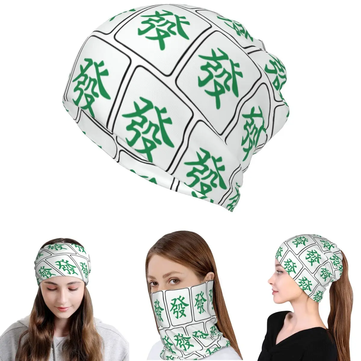 

Mahjong Tile Green Dragon Vocan Bandana Neck Gaiter Mask Scarf Multi-use Headband Beanies Hat Unisex Adult Washable