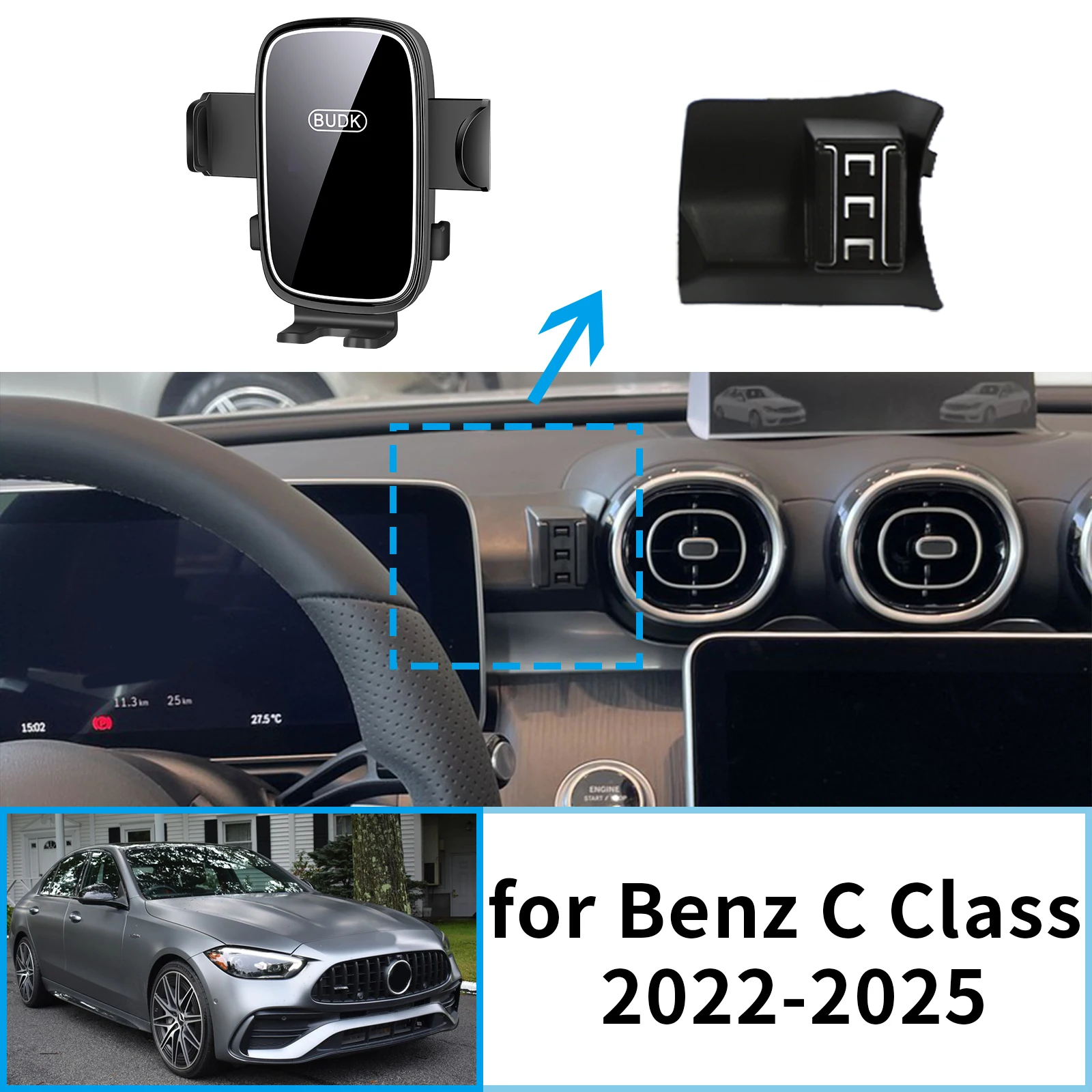 

Car Mobile Phone Holder for Mercedes Benz C Class 2022~2025 W206 C200 C260 C300 Navigation Stand Auto Accessories GPS Bracket