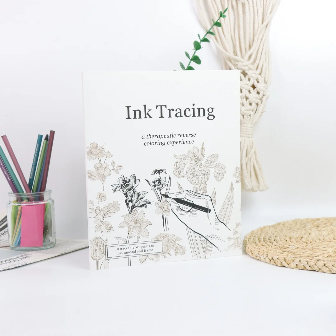 

Книга для раскрашивания тушью: Терапевтическая книга для взрослых с обратным рисунком - 10 цветочных принтов для обводки, раскрашивания тушью и оформления в рамку. Книга для расслабляющих занятий.