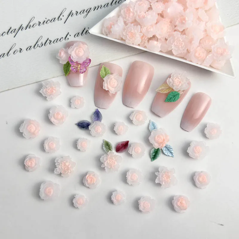 50pcs 무작위 혼합 수지 장미 꽃 네일 아트 매력 DIY Kawaii 꽃 네일 아트 장식 매니큐어 DIY 수제 공예