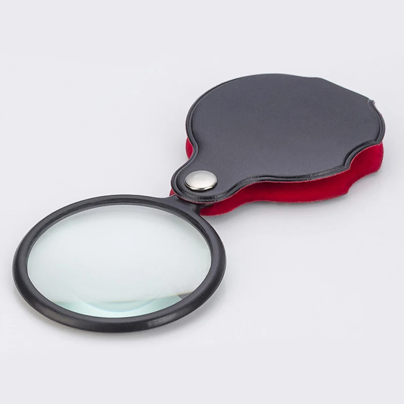 50/60mm Mini Magnifying Glass 6/8X Folded Leather Case Portable Handheld Read Newspaper Jewelry Gift Single Glass Lens Magnifier