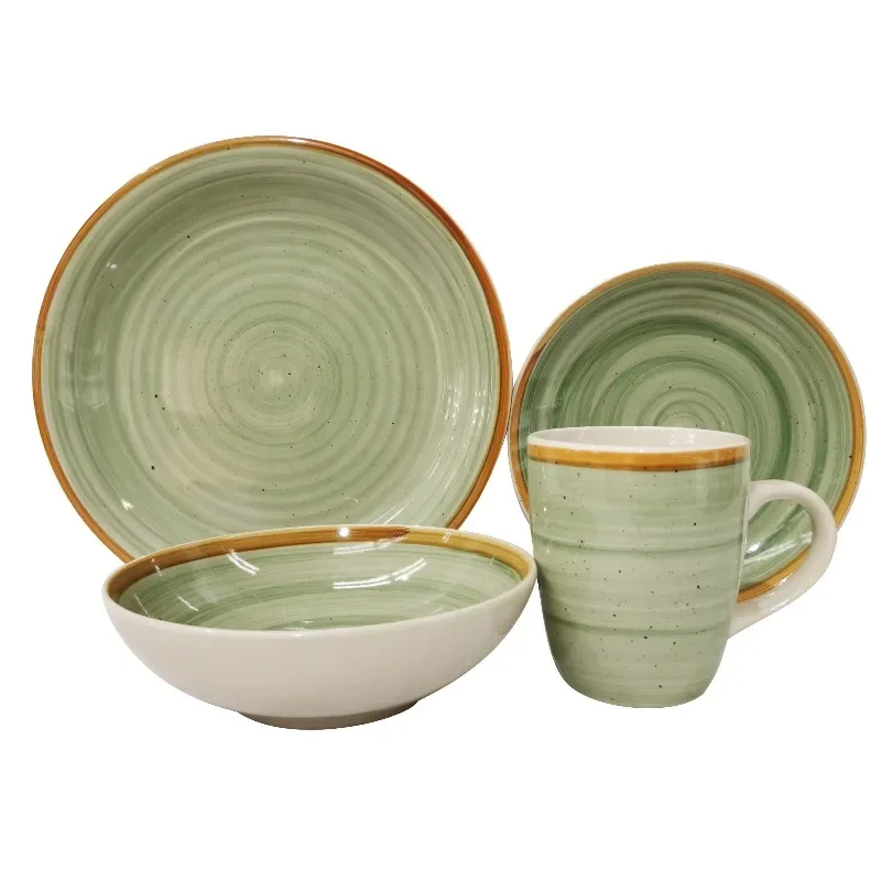 مجموعة أدوات مائدة فاخرة من السيراميك مكونة من 16 قطعة لخدمة تناول الطعام المنزلية تتضمن أطباق العشاء وأطباق السلطة وأطباق الحساء والمزيد