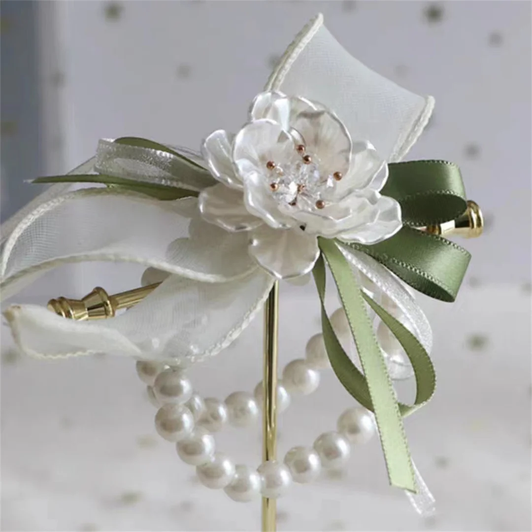 Mori Tie Small Fresh Pearl Elastic Wedding Bracelet Bridesmaid Wrist Corsage Sister Group Hand Flower Event Sign-In Sign