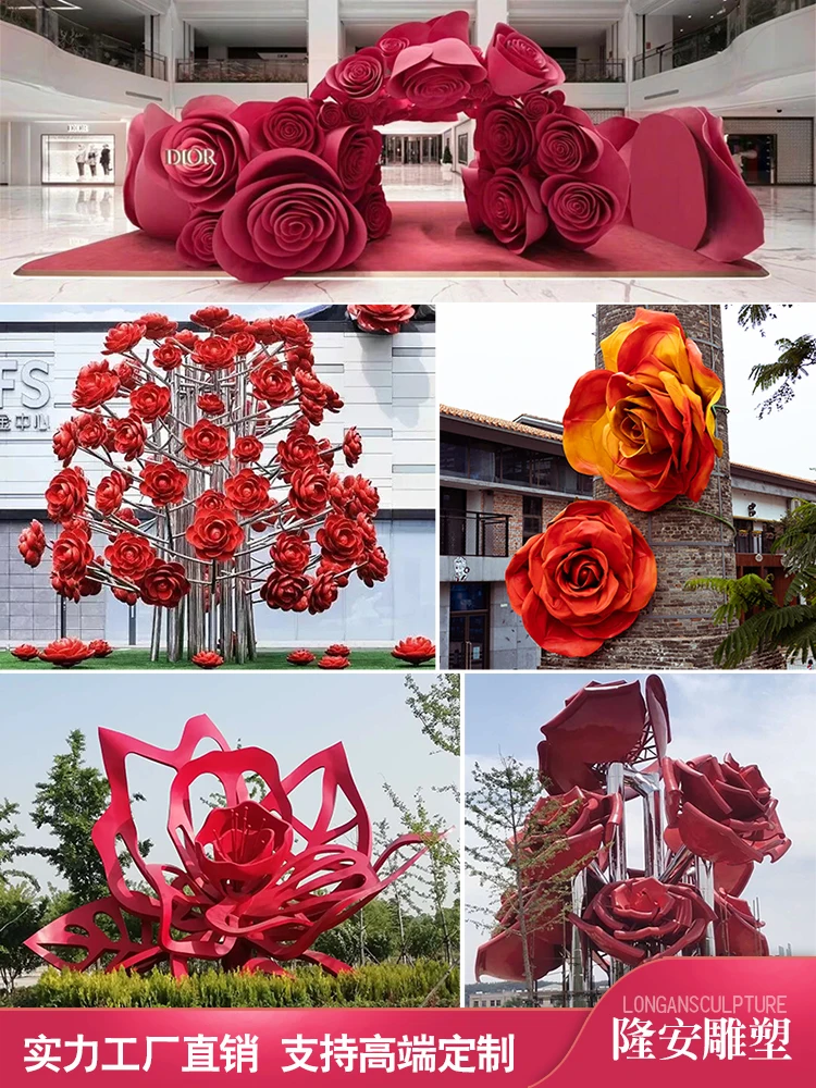 Stainless steel creative metal flowers waterscape plant sculpture flower bouquet petal hollowed-out art large furnishings