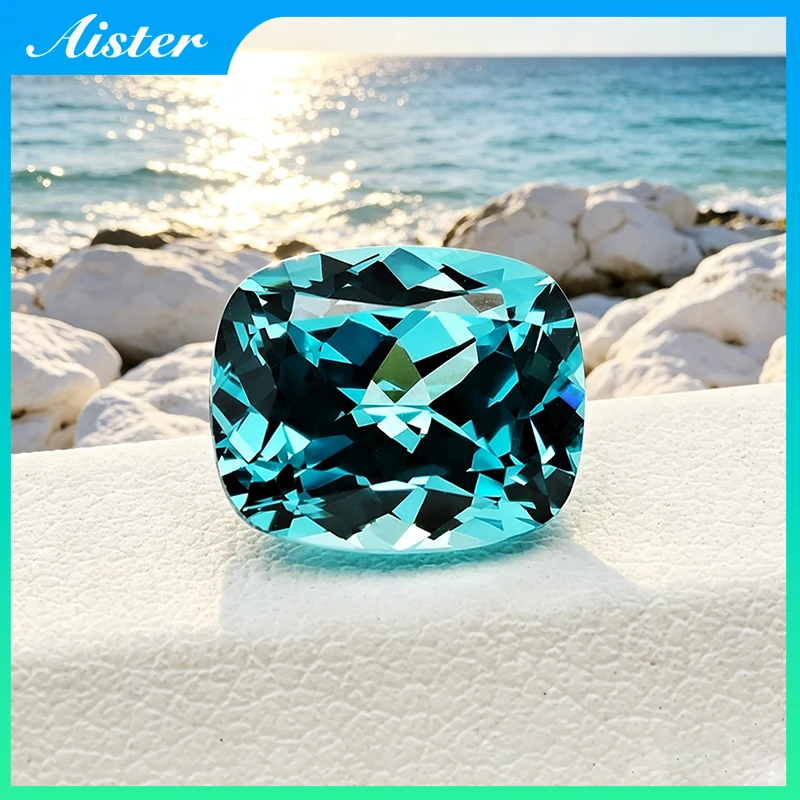 

New Lab Grown Paraiba Gemstone L-CushionCut Neon Blue Synthetic Tourmaline Loose Precious Stones with AGL Certificate