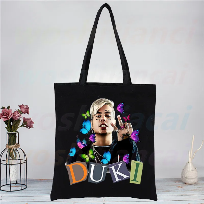 Duki Rapper Canvas sacos para mulheres, Shopper Shoulder Bag, designer bolsas, sacola de compras, casual, mercearia, personalizável