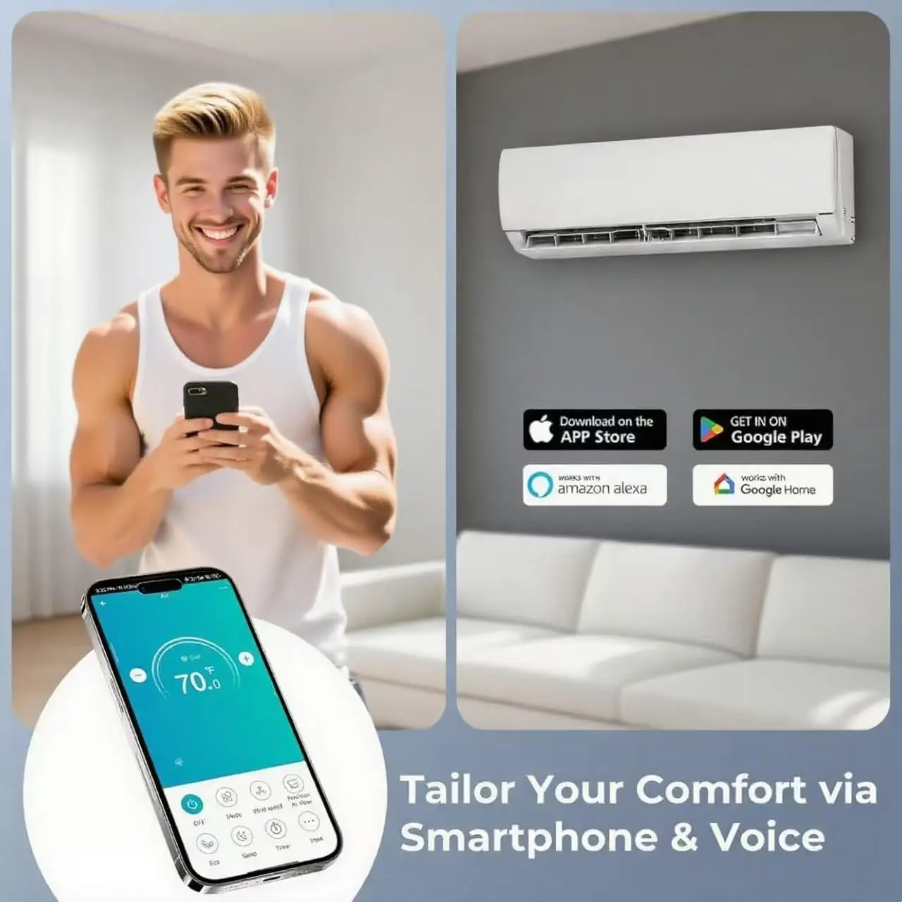 24 SEER2 12000 BTU ductless inverter Mini split ac/heating system Pre-charged unit with WiFi control, 208-230V,, Customized