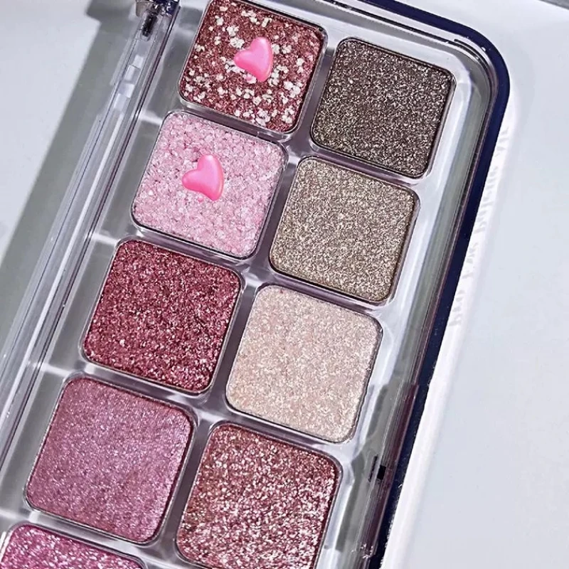 Sombra de ojos con purpurina brillante, paleta de maquillaje con diamantes de imitación, pigmentos de ojos de melocotón mate de baja saturación, cosmético de fiesta resistente al agua