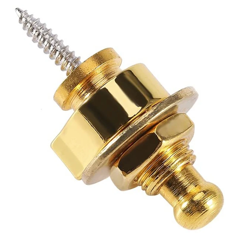 10Pcs Guitar Strap Locks,Round Head Strap Locks And Buttons Guitar Bass Security Quick Release Strap Locks (Golden)