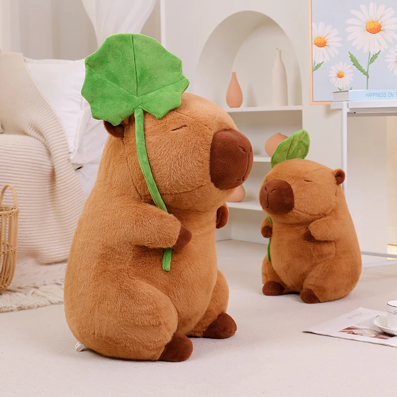 30Cm Capibara Met Lotusblad Pluche Cartoon Speelgoed Mooie Dieren Gevulde Zachte Poppen Speelgoed Jongens Meisjes Schattig Pluche Slaapkussen