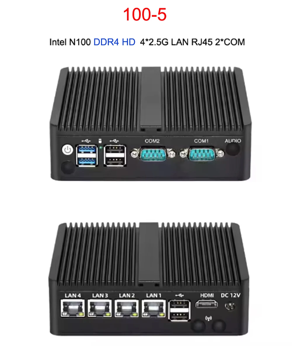 คอมพิวเตอร์ขนาดเล็กแบบไม่มีพัดลม Kingdelnuc รุ่น Diversified ใช้ชิปประมวลผล Intel เจนเนอเรชั่น 12 รุ่น N100 รองรับพอร์ต LAN 4 ช่อง, พอร์ต LAN 2 ช่อง, พอร์ต COM 2 ช่อง รองรับการแสดงผลภาพ 3 จอ ใช้เป็นคอมพิวเตอร์ตั้งโต๊ะและเราเตอร์ซอฟต์แวร์ไฟร์วอลล์