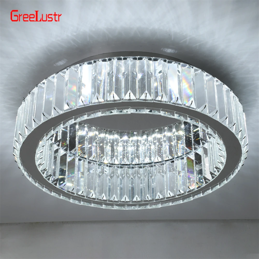 Modern Big Crystal Round Led Chandelier Dimmable Ceiling Light Fixture with Remote for Foyer Hall Bedroom Indoor Lights  Lustres