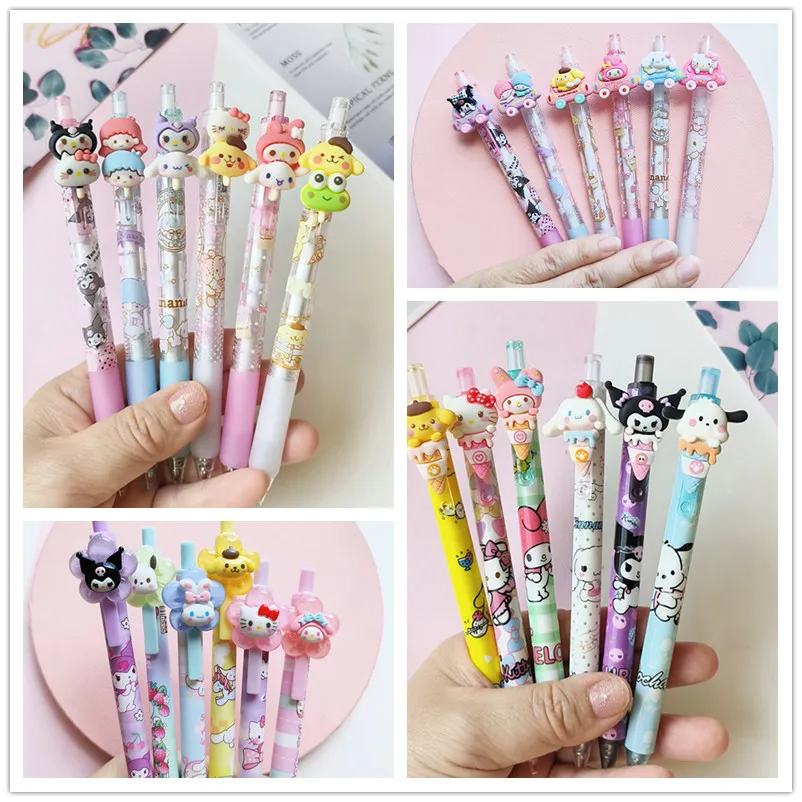 Sanrio 30pcs Gel Pen Kawaii Hello Kitty Kuromi Writes Fluently Students Learn Stationery And Office Supplies Black 0.5mm Suit