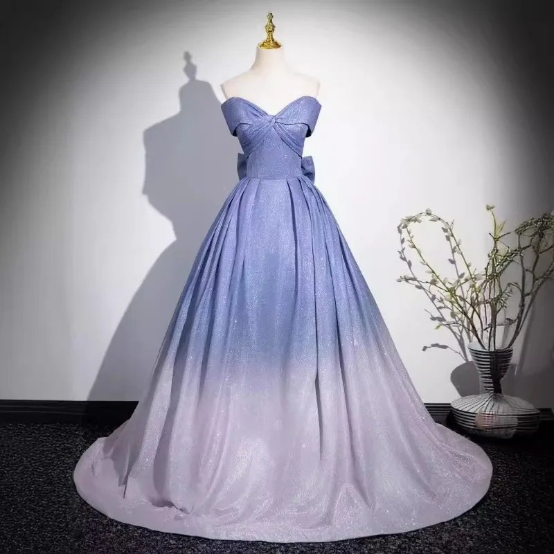 

Blue Gradient Elegant Evening Dress 2026 New High-end Feeling Host Solo Vocal Art Exam Dress Fairy Style Strapless Dress