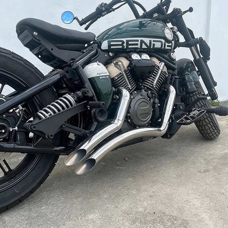 Dual Exhaust System Muffler For Benda Napoleon Bob 250 Chinchilla 250 ROCK 250, VH Style Chrome Black Motorcycle Exhaust Pipe
