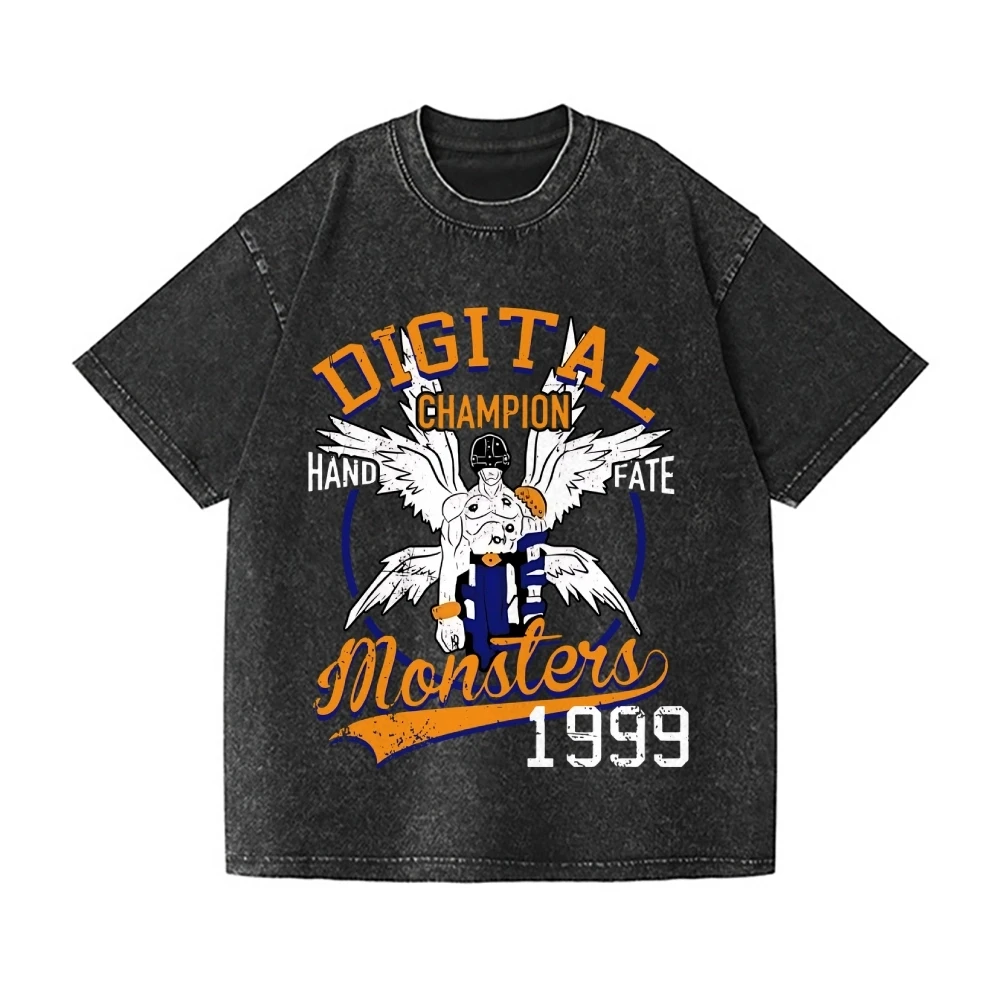 

Angemon T Shirt Men Digimon 1999 Vintage Acid Wash Streetwear Oversized Retro Japanese Anime Graphic Cotton Tees