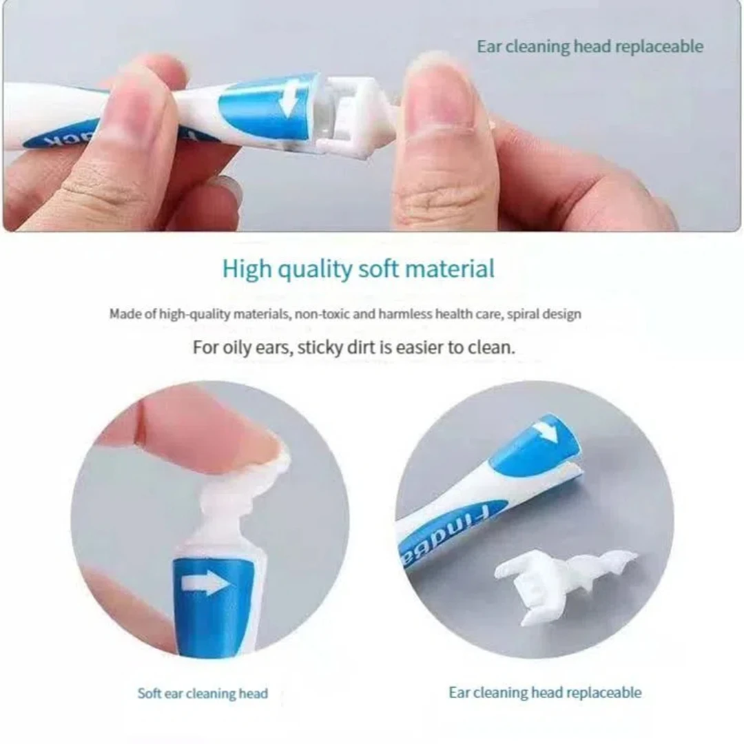 성인과 어린이를 위한 휴대용 나선형 귀지 제거기, 부드러운 귀 청소 도구, 교체 가능한 헤드 15개 포함