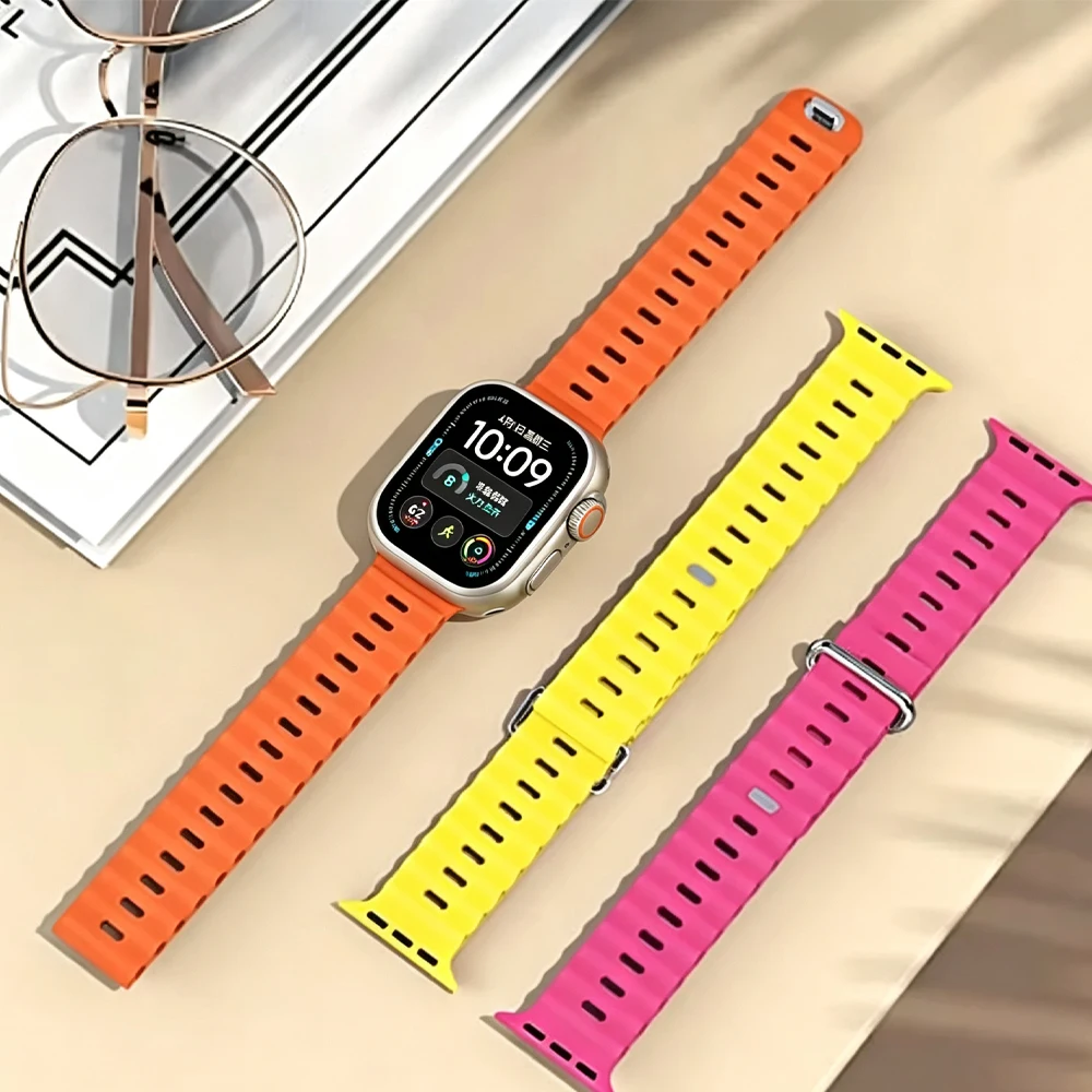 Ocean Strap for Apple Watch Ultra 4/3/2/1 12 11 10 42-46mm 9 8 7 49-45-41mm Silicone Band for 6 5 4 3 SE3 44-40-42mm Accessories