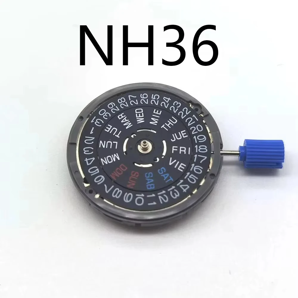 Nuevo NH36 negro fecha semana automática 3 en punto corona 3,8 en punto corona reloj movimiento piezas de repuesto mecánicas