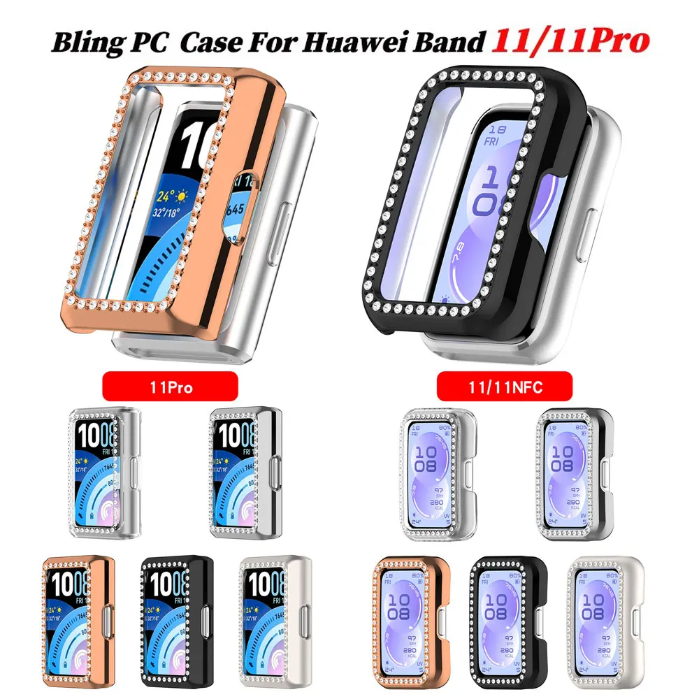 Bling PC Hollow Case For Huawei Band11/11Pro Watch Diamond  Bumper Protective Cover For Huawei Band 11/11Pro NFC Accessories