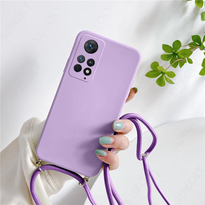 Square Liquid Silicone Lanyard Case For Xiaomi 13T Redmi Note 11 Pro Note 12 Pro 5G Redmi 10 13T Pro Poco X5 Pro Crossbody Cover