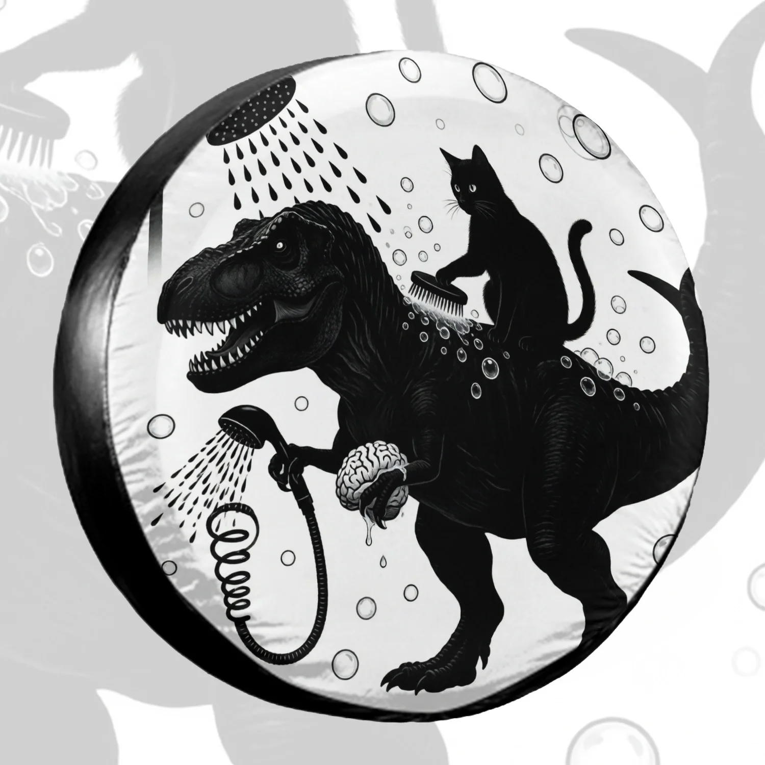 Dinosaur Cat Bathing Spare Tire Cover Waterproof Dustproof Wheel Protector for SUV Truck
