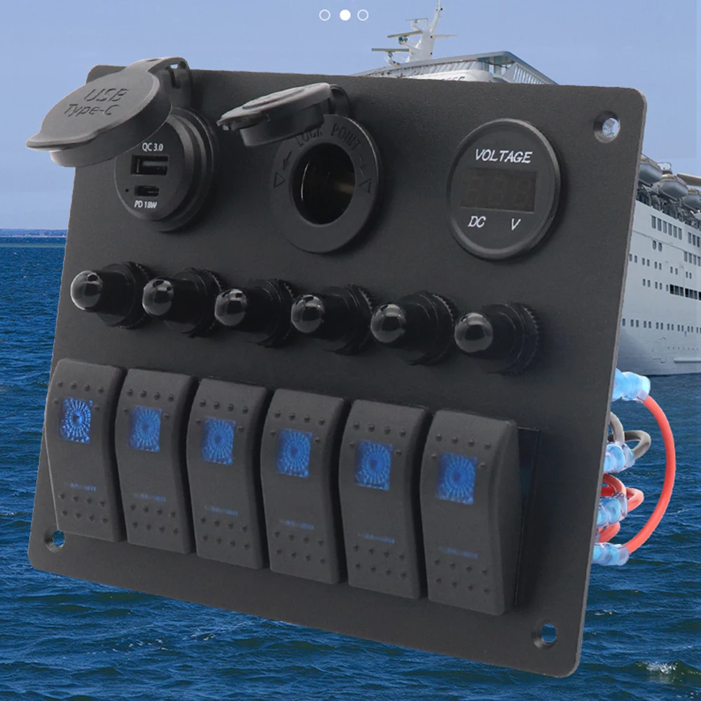 

RV And Yacht Conversion Switch Panel With 18W Fast Charging, 3-in-1 6-way Switch. Marine Rocker Switch Panel Tool Accessories