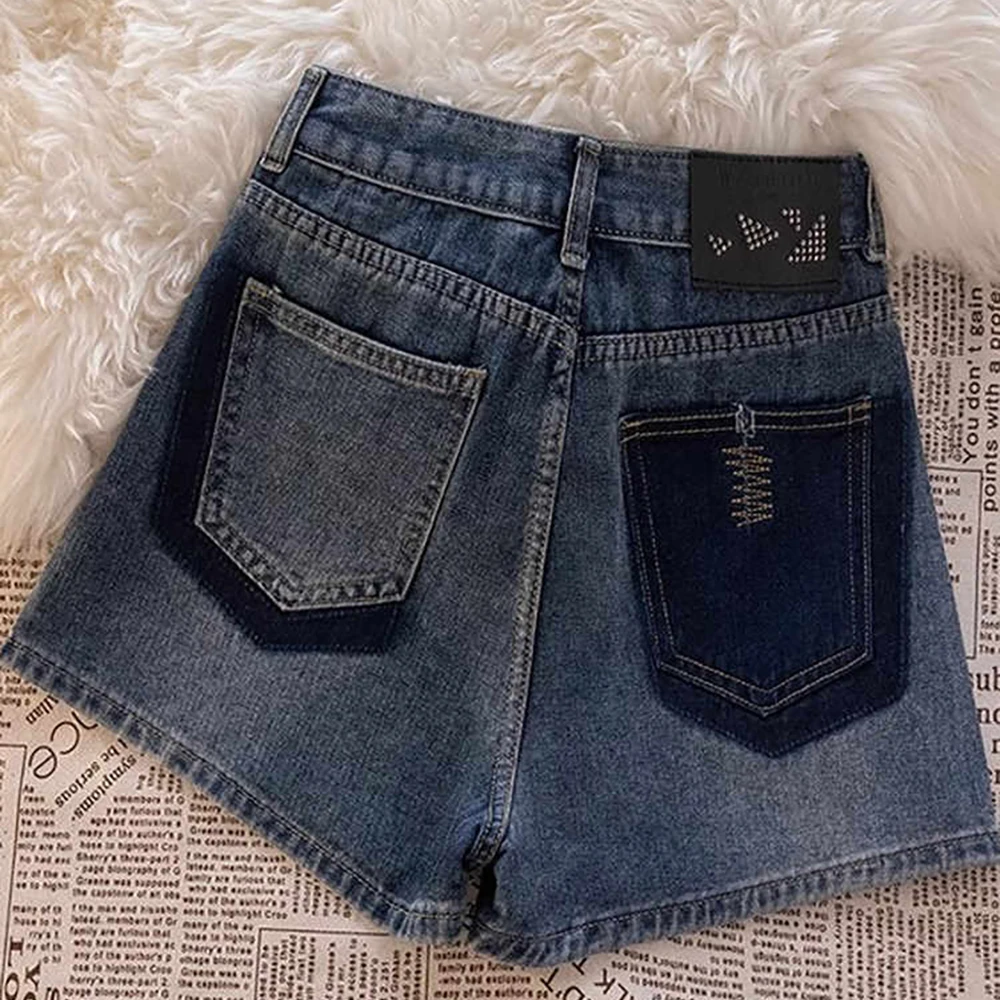 

Summer Women Pockets Design Denim Shorts Fashion Rivet High Waist Slim A-line Shorts Jeans Streetwear Club Wear Hot Pants