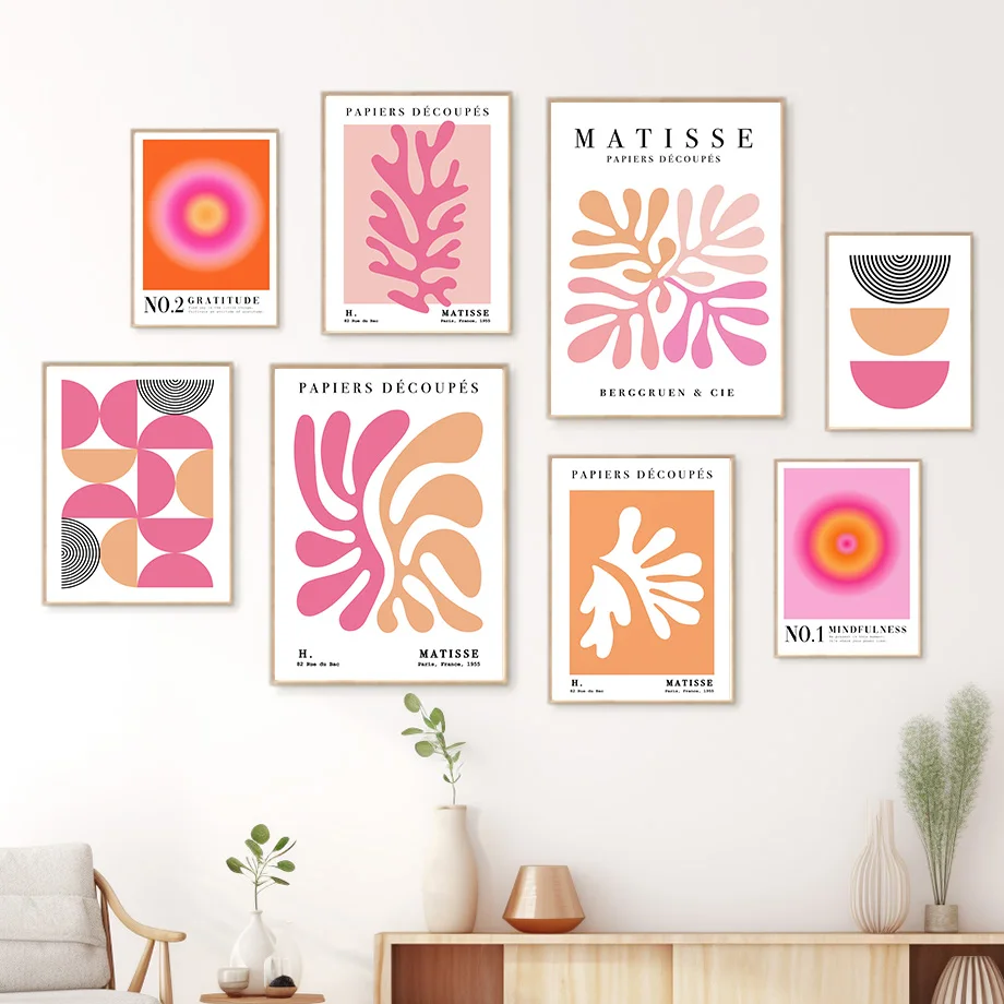 

Pink Orange Bauhaus Matisse Angel Number Minimalist Wall Art Canvas Painting Posters And Prints Pictures For Living Room Decor