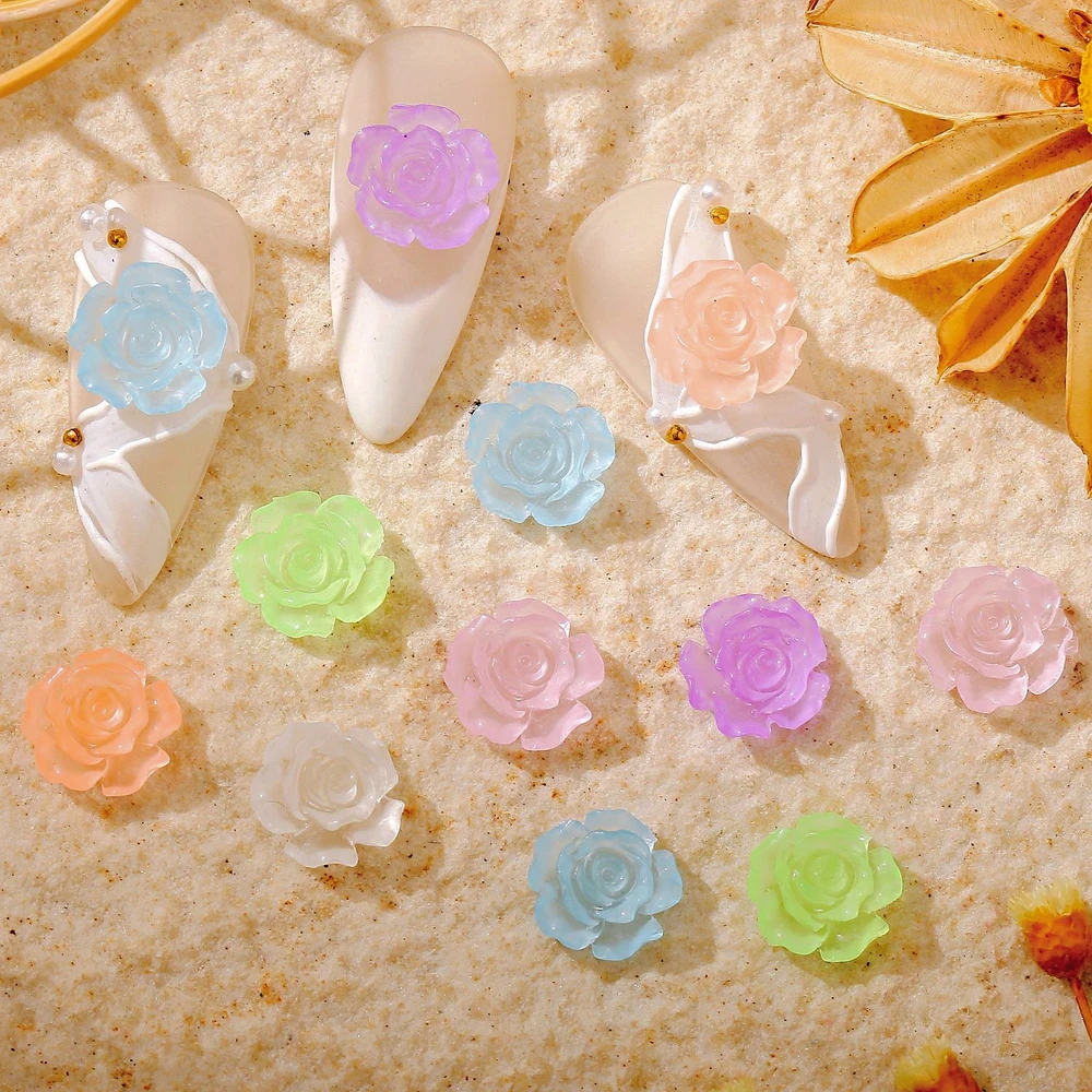 50PCS 10mm 3D Acrylic Flower Nail Art Rose Charms Accessories For DIY Manicure Decor Nails Decoration Material Supplies Tool