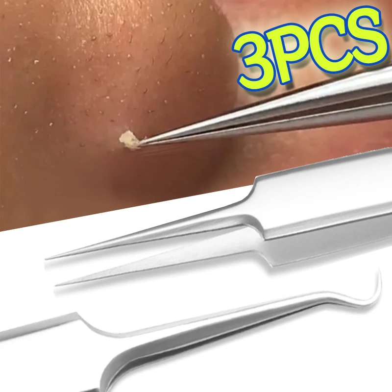 3 Stuks Puistjes Mee-Eter Clip Ultra-Fijne Mee-Eter Verwijdering Pincet Roestvrijstalen Acne Naald Diepe Reiniging Gezichtsverzorging Tool