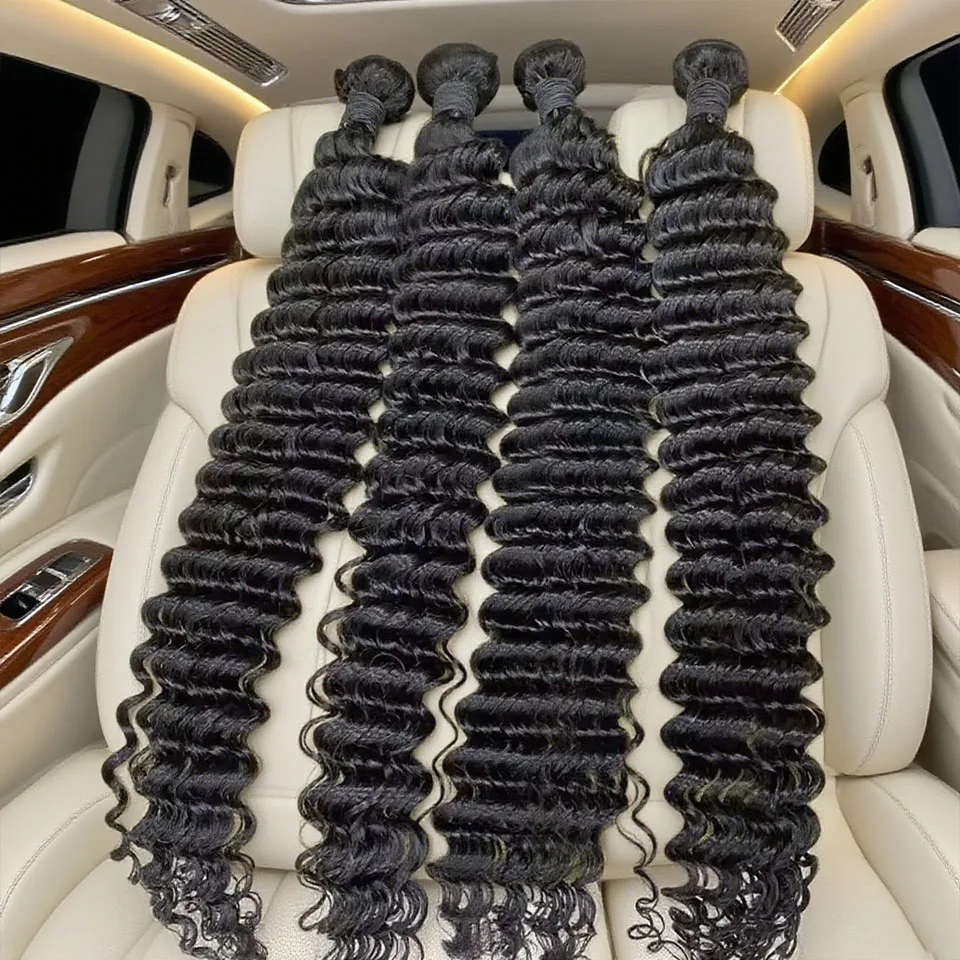 

Пучки человеческих волос с глубокими волнами 24 26 28 30 дюймов 100% необработанные бразильские девственные волосы вьющиеся 3 пучка натуральных настоящих человеческих волос