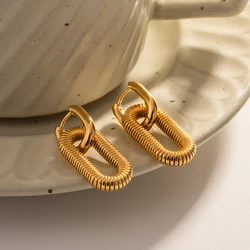 Creative Stainless Steel Geometric U Shape Ear Buckle Hoops with Thread Geometric Hollow Drop Statement Earrings for Women