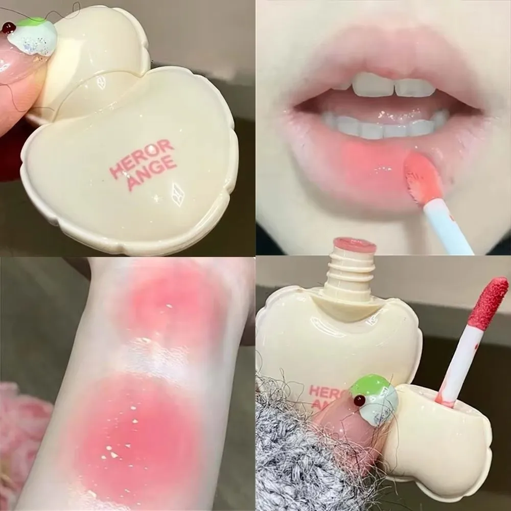 2-em-1 forma de amor mancha labial espelho suculento brilho labial brilhante duradouro tulipa rosa lábio bochecha uso diário