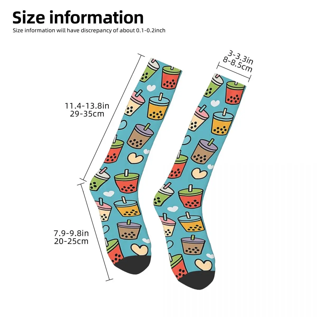 Cute Bubble Tea Flavors And Hearts Pattern Socks Harajuku Stockings All Season Long Socks for Man's Woman's Christmas Gifts