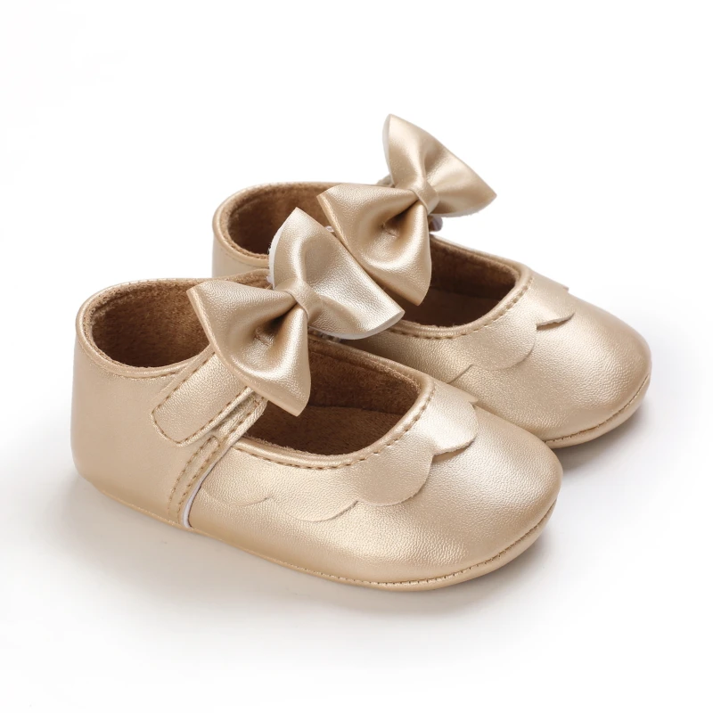 Baby Girl Gold Series Retro Princess Shoes Elegant Bow Walking Newborn Comfortable Sole First Walker
