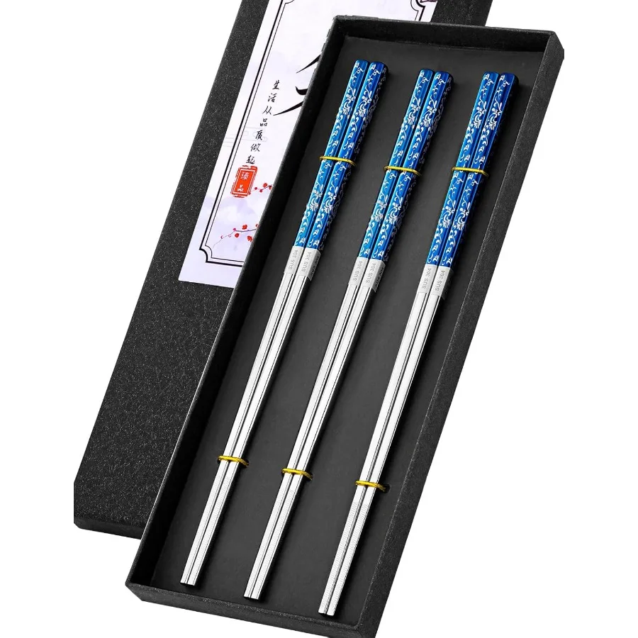 

Metal Chopsticks Reusable 3 Pairs NonSlip Chop Sticks Reusable Dishwasher Safe Titanium Plated Stainless Steel Chopsticks Prese