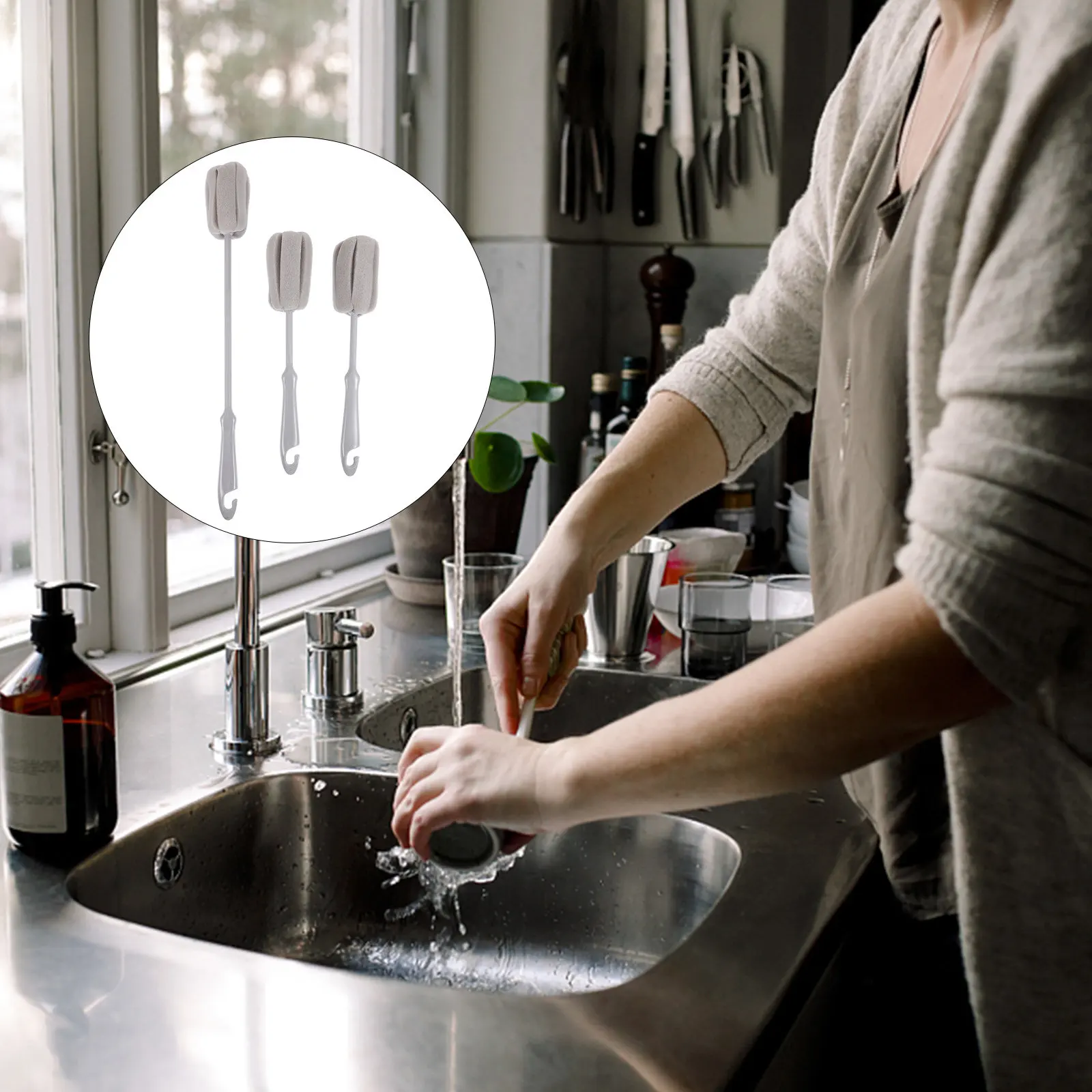 

Набор из 3 губчатых щеток для чистки бутылочек: с длинной и короткой ручкой, подходит для детских чашек и бутылочек для кормления, щетка для чистки чашек с длинной ручкой