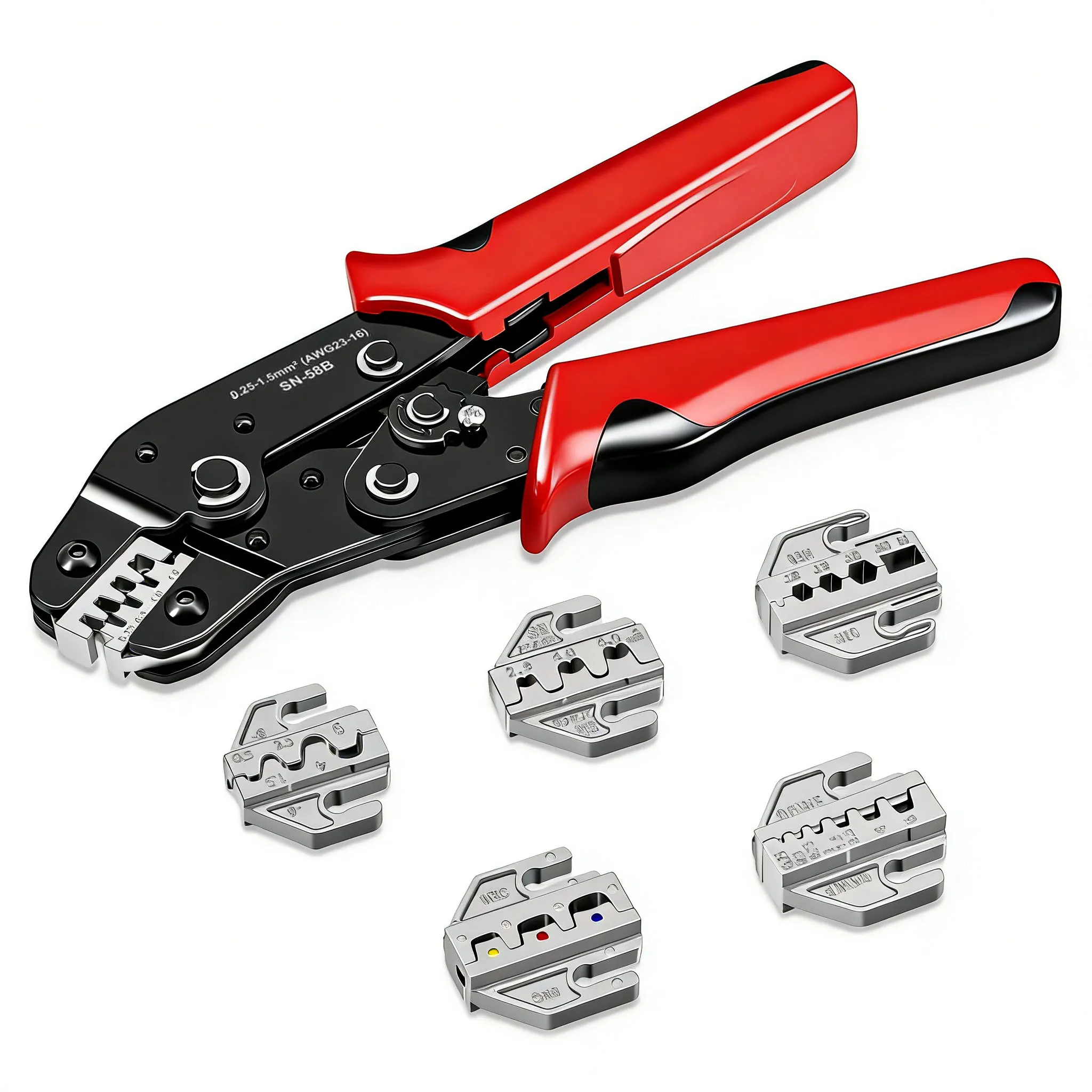 

Набор плоскогубцев для обжимных инструментов SN-58B с 5 сменными губками для клемм Dupont JST, неизолированным наконечником, стыковыми, солнечными и какао-разъемами